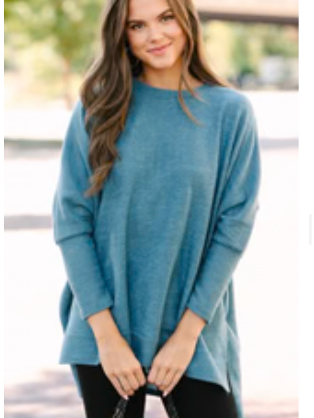 Oversized Tunic Crewneck Sweater - Teal Blue